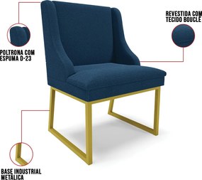 Cadeira Sala de Jantar Industrial Dourado Liz Bouclê D03 - D'Rossi - Azul