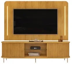 Painel Para TV 75 Pol e Rack Bancada Ripado 218cm World D04 Cedro - Mp