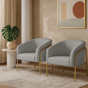 Poltrona Sala Industrial Alta Dourado Kit 2 Stella Suede D03 - D'Rossi  - Cinza