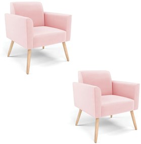 Kit 2 Poltronas Pés Palito Natural Marisa Suede Rosa Bebê D03 - DRossi