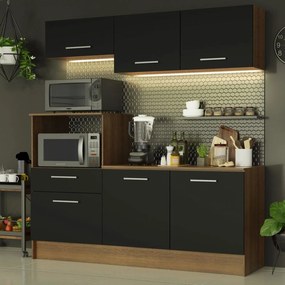 Cozinha Compacta Madesa Onix 180001 com Armário e Balcão - Rustic/Preto Marrom