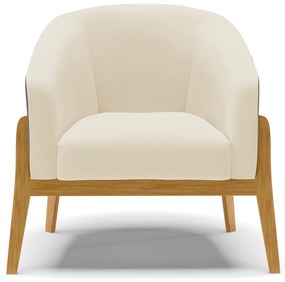 Poltrona Decorativa Base de Madeira Stella Preto/Linho Bege D03 - D'Rossi