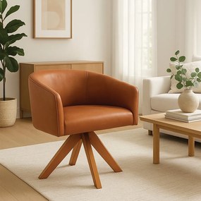 Poltrona Sala Base Giratória Madeira Arielle Sintético Pu D03 - D'Rossi - Whisky