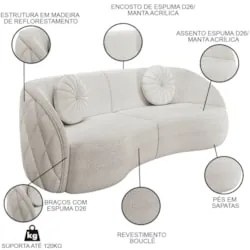 Sofá Decorativo 3 Lugares 240cm com Almofadas e Poltrona Zion Z32 Bouc