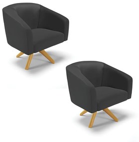 Poltrona Decorativa Giratória MA30 Kit 2 Stella Sintético Preto D03 - D'Rossi