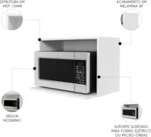 Suporte Microondas e Forno Elétrico Aéreo 60cm Itália Branco - Lumil
