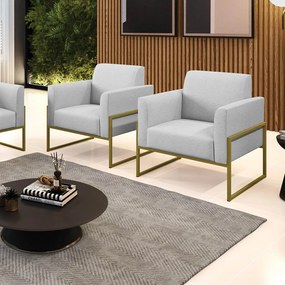 Kit 2 Poltronas Base Industrial Alta Dourado Marisa Linho - A05 Cinza