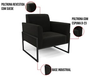 Poltrona Base Industrial Alta Preto Marisa Suede D03 - D'Rossi - Preto