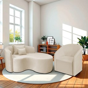 Kit Recamier Curvo Sala de Estar Inglaterra 150cm Lado Direito e Poltrona Orgânica Luxo Luiza Max Bouclé