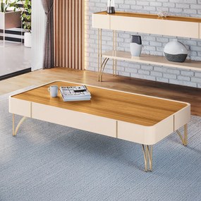 Mesa de Centro Para Sala Pés de Aço Irena H01 - D'Rossi - Off White e Cinamomo