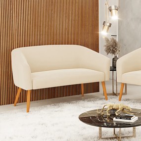 Namoradeira 02 Lugares Stella Suede Pés Palito Castanho - D'Rossi - Bege