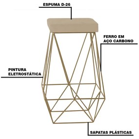 Banqueta Decorativa Kathy Base Gold Veludo Bege G41 - Gran Belo