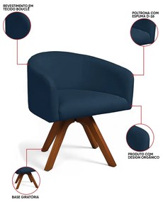 Poltrona Sala Base Giratória Madeira Arielle Bouclê Azul D03 - D'Rossi