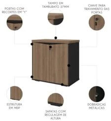 Balcão Para Escritório 74cm 2 Portas Rayly Nogal/Preto A06 - Mpozenato