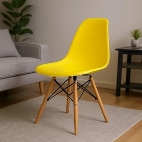Cadeira para Sala de Jantar Eiffel Eames Amarelo Base Madeira - D'Rossi