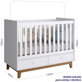 Berço Retrô Infantil 2 Gavetas e 2 Regulagens - Branco