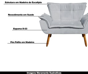 Poltrona Namoradeira Pés Palito Charger Suede Cinza G19 - Gran Belo