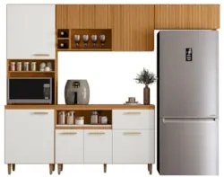 Cozinha Compacta Ema Freijó UV/Off Acetinado/Ripado Frisado Z44 - Mpoz