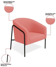 Poltrona Sala Industrial Alta Preto Stella Suede D03 - D'Rossi - Rose