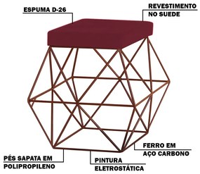 Kit 2 Puffs Decorativo Sala de Estar Base Bronze Trixie Suede Bordô G41 - Gran Belo