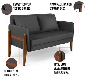 Sofá Namoradeira Lana Corino Base de Madeira D03 - D'Rossi - Preto