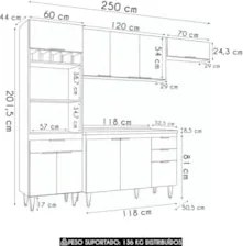 Armário de Cozinha Com Tampo CP04 250cm Pérola Branco Z34     - Mpozen