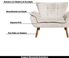 Poltrona Namoradeira Pés Palito Charger Suede Bege G19 - Gran Belo