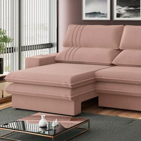 Sofá 2 Lugares Retrátil Noruega 230 cm Veludo Pés Tabaco - D'Rossi - Rose