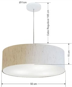 Lustre Pendente Cilíndrico Md-4217 Cúpula em Tecido 50x15cm Linho Bege - Bivolt