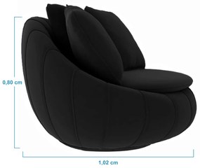 Poltrona Decorativa Redonda Giratória Glória Veludo Preto - Sheep Estofados - Preto