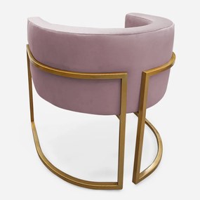 Poltrona Decorativa Base Metal Dourada Luna Veludo Rosê - Sheep Estofados - Veludo Rosê