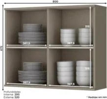 Armário Aéreo 80cm 2 Portas de Vidro Connect Duna/Cristal - Henn