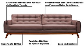 Sofá 4 Lugares Sala de Estar Eros 260 cm Veludo Rosê Base Fixa G15 - Gran Belo