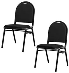Kit 2 Cadeiras Hoteleiras Auditório Empilhável Sintético Z33 Preto - M
