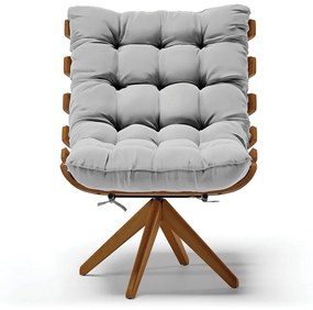 Poltrona Giratoria Costela Kit 2 Suede Base de Madeira MA30 M11 - D'Rossi - Cinza