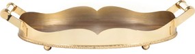 Bandeja Coração Ouro 24k C/ Cordão Palha 55cm Fundo Madeira