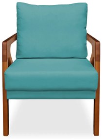 Poltrona Decorativa Amber Base De Madeira Veludo Azul Tiffany