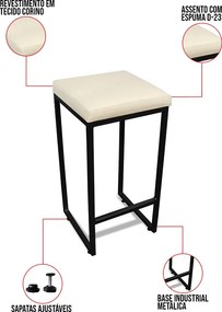 Banqueta Alta para Cozinha Industrial Kit 2 Nick Preto e Sintético D03 - D'Rossi - Bege