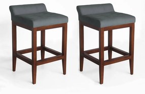 kit 2 Banquetas Alta Lotus Base Madeira Maciça Estofada Suede Cinza Grafite