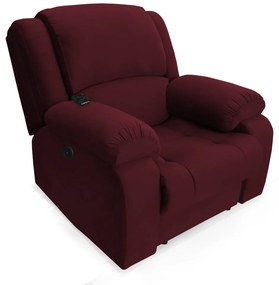 Poltrona Decorativa Magnum Reclinável Elétrica com Massagem Suede Bordô