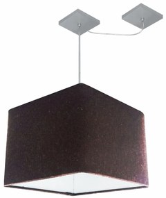 Lustre Pendente Quadrado Com Desvio Md-4269 Cúpula em Tecido 30/40x40cm Café - Bivolt
