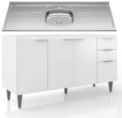Balcão de Cozinha Com Pia Inox 150cm Pérola Z34 Branco - Mpozenat