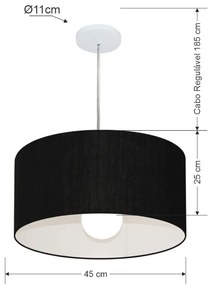 Lustre Pendente Cilíndrico Md-4204 Cúpula em Tecido 45x25cm Preto - Bivolt