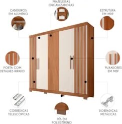 Guarda Roupa Casal 216cm Com 5 Portas Sulla Freijó/Off C01 - Mpozenato
