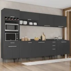 Armário de Cozinha Com Tampo CP05 320cm Pérola Preto Z34      - Mpozen