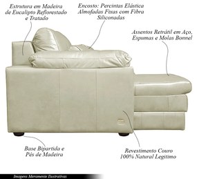 Sofá Decorativo Piece Bipartido Retrátil Sala de Estar 250cm Couro Tiza G58 - Gran Belo