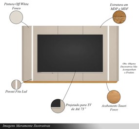 Conjunto Painel com Rack Bancada Switch MDP/MDF TV até 85 Polegadas Tauari/Off White G77 - Gran Belo