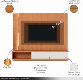 Home Suspenso para TV até 65 MDP/MDF Sabat 179cm Fitas LED Portas Basculantes Freijó/Off White G73 - Gran Belo