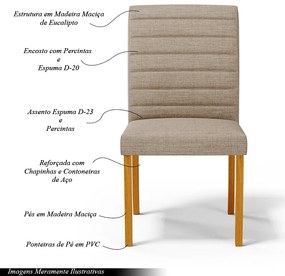 Kit 3 Cadeiras de Sala de Jantar Estofadas Veiga Madeira Maciça Linho Bege Escuro G78 - Gran Belo