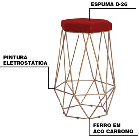 Kit 2 Banqueta Decorativa Rubel Base Gold Suede Vermelho G41 - Gran Belo